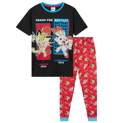Image de Pokémon Pyjama Enfant Garcon, Ensembles de Garçon, Vêtements Ado 4 14 Ans Pikachu Dracaufeu Gengar (Noir/Rouge, 5 6 Ans)
