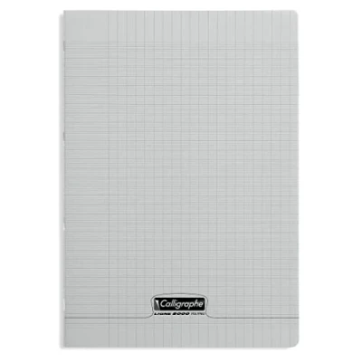 Image de Calligraphe 18136C Un Cahier Agrafé Gris (une Marque de Clairefontaine) A4 21x29,7 cm 96 Pages Grands Carreaux Papier Blanc 90 g Couverture Polypro Transparent