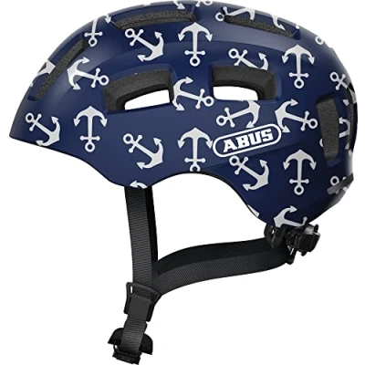 Image de ABUS Casque de vélo Youn I 2.0 avec lumière pour enfants, adolescents et jeunes adultes filles garçons bleu motif ancre, taille S