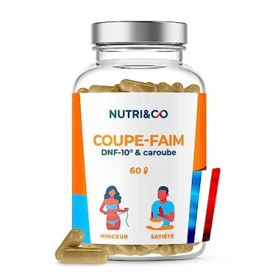 Image de Coupe Faim Puissant &amp; Efficace DNF 10® Caroube 2en1 Réduction d&#039;Appétit Satiété Complément Alimentaire Perte de Poids Minceur Cure 1mois 60 gélules Vegan Nutri&amp;Co Fabriqué en France