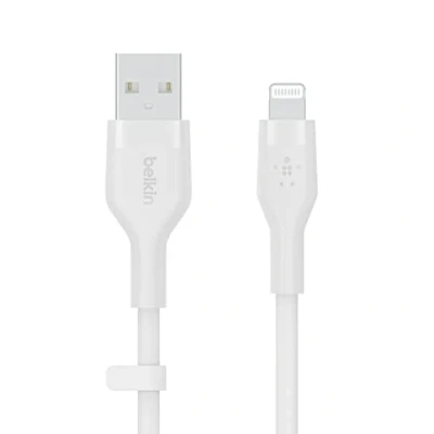 Image de Belkin Câble USB A vers Lightning BoostCharge Flex en silicone (3 m), certifié MFi, pour iPhone 13, 12, 11, Pro, Max, mini, SE, iPad, etc. (blanc)