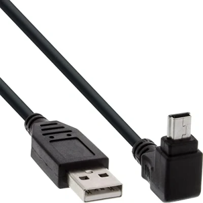 Image de Câble USB 2.0 Mini InLine®, Mâle A vers B (5pol.) oben abplié 90, noir, 2m