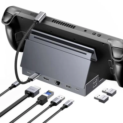 Image de UGREEN Steam TV Dock pour Go Hub Station d&#039;accueil Transfert haute vitesse 10 Gbit/s Ports Ethernet 1000 Mbps Lecture de carte Compatible PD 100 W Angle sans retard