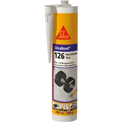 Image de SikaBond 126 Maximum Tack Colle de montage et construction élastique avec adhérence initiale extrême 1 composant Élastique sans solvant, bonne résistance précoce 300 ml/cartouche (blanc)