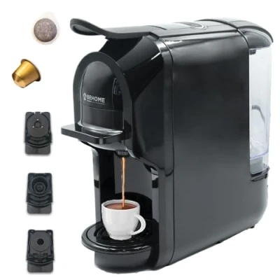 Image de BEHOME Machine à Café Capsules et dosettes pour Nespresso, Dolce Gusto 3 adaptateurs Cafè Expresso Italien prêt en quelques secondes, Noir