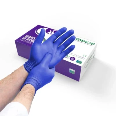 Image de VENSALUD Gants NITRILE jetables Sans poussière Résistant Pour laboratoires, sanitaires, cuisine, studios de tatouage, vétérinaire, nettoyage latex 100 pcs. Bleu cobalt Taille L