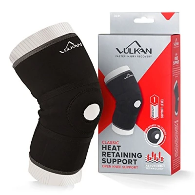 Image de Vulkan 3041 Support de genou ouvert Taille XL Nouveau style Doublure respirante chaleur et compression pour blessures au genou, plaies, faibles, blessées Respiration rééducation, prévention