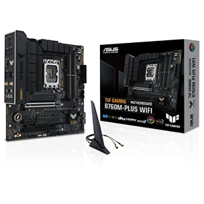 Image de ASUS TUF GAMING B760M PLUS Carte mère gamingn Intel B760 LGA 1700 mATX (DDR5, PCIe 5.0, 2 x 4.0 M.2, WiFi 6, Ethernet, DisplayPort, HDMI, SATA USB 3.2 Gen Thunderbolt USB4, Aura Sync RGB)