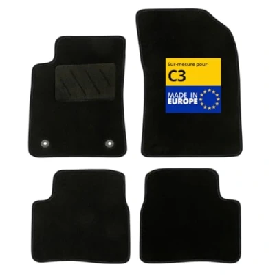 Image de DBS Tapis de Voiture sur Mesure pour C3 (2016 2020) avec Clips Fixation Sol antidérapant Automobile 4 pièces, Noir