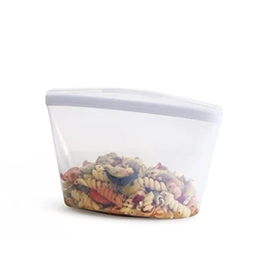 Image de Stasher Sacs en Silicone Réutilisables Pour Conservation Des Aliments, 4 Tasses Bol, Clair, Chaleur, Lave vaisselle &amp; Congélateur, Écologique, Sac à Lunch Portable, Sans Fuite, BPA, 946 ml