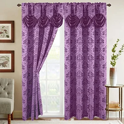 Image de Elegant Comfort Lot de 2 Rideaux Aspect Jacquard avec cantonnière Cascade attachée, 137,2 x 213,4 cm, Lilas/Violet