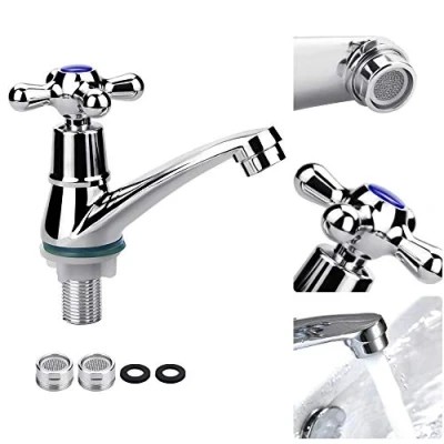 Image de FIGFYOU robinet de lavabo à poignée unique, mitigeur eau froide, d&#039;eau d&#039;évier salle bain, vestiaire chromé croisée avec filtre