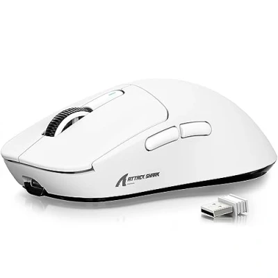 Image de ATTACK SHARK X3 souris ultralégère 49 G, PixArt PAW3395, de jeu sans fil/filaire BT/2,4 26 000 DPI, batterie 200 heures, bureau pour Win11/Xbox/PS/Mac (blanc)