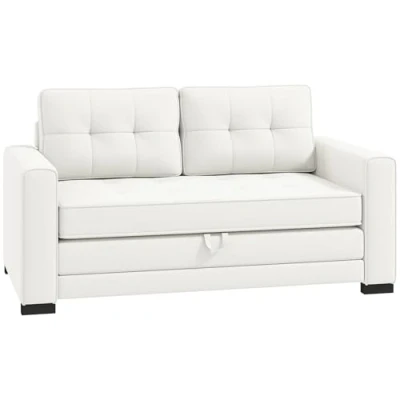 Image de HOMCOM canapé Convertible 2 Places lit avec Dossier capitonné, Coussins et Matelas Pliable au Sol, en Tissu Effet Lin pour Salon, Chambre d&#039;amis, 147,5 x 75 85 cm, Blanc