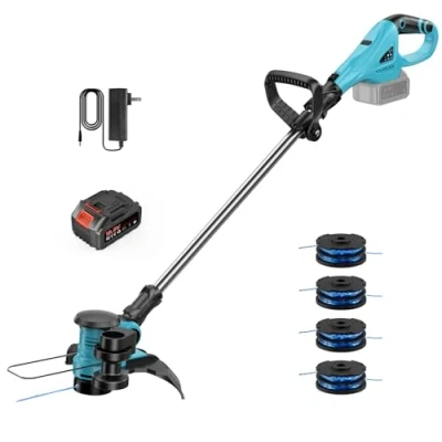 Image de Debroussailleuse Electrique sans Fil,21V avec 1 Batterie et 4 Bobines de Rechange,2 en Coupe Bordure Fil/Debrouissalleuses pour la Jardin,Alimentation Automatique Fil