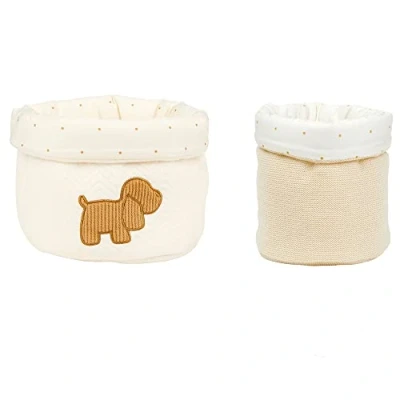 Image de Nattou Set de 2 Paniers Rangement, Chien Charlie, Idéal pour les objets Bébé, Env. 20 x cm + 15 cm,Végétalien, Tricot &amp; Jacquard, Polyester, Beige
