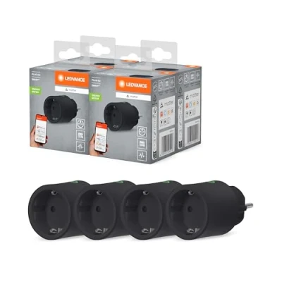 Image de LEDVANCE SMART+ Indoor Plug, Prise intelligente avec Matter over WiFi, pour l&#039;intégration d&#039;appareils conventionnels dans la maison intelligente, compatible Alexa, Google&amp; Apple, noir, pack de 4