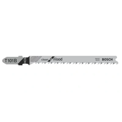 Image de Bosch 2608633622 Lame de scie sauteuse T 101 B Clean for Wood HCS, rectifiée, dos dépouillé Bois tendre, panneaux particules, lattés, fibres (3 30 mm), 25 pièces