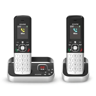 Image de ALCATEL FX990 Voice Duo Téléphone Fixe sans Fil DECT avec Répondeur 50 Min Écran Graphique Couleur Haute Résolution Mains Libres Blocage des Appels Sonnerie VIP 2 Combinés Noir/Gris
