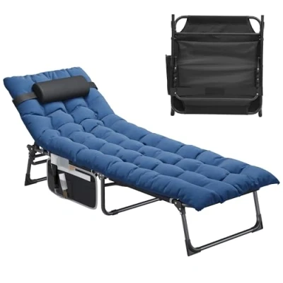 Image de YITAHOME Bains de Soleil avec Coussin 190x68x31cm Chaise Longue Réglable en 4 Positions, Transat Jardin Exterieur Appui tête et Latérale Capacité Charge 200KG pour Jardin, Piscine, Bleu