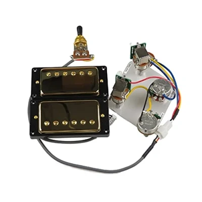 Image de Pickups De Guitare Humbucker Coulu Et Piston 4C Câblage Harnais Push Pull Simple Cut pour Gibson Epiphone Guitar Micros électrique (Color : Gold Black Frame)
