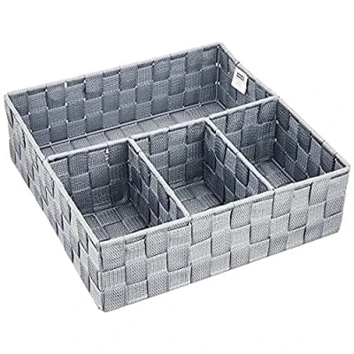 Image de WENKO Organiseur de Salle Bains Adria, Boîte Rangement Carré Avec 4 Compartiments, Capacité: 9.3 l, En Polypropylène Tissé, Dimensions : 32 x 10 cm, Couleur Blanc