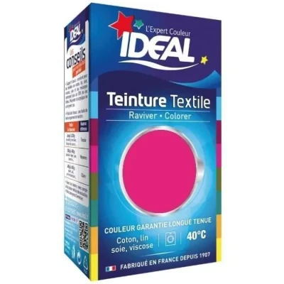 Image de IDEAL Teinture Tissus Liquide Mini 04 Fuchsia 40 ml + 1 Dose de Fixateur 50 g Textile Longue Tenue Coton, Lin, Soie, Viscose Efficace dès 40C Fabrication Française