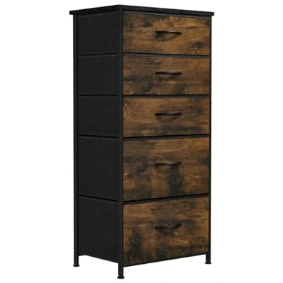 Image de YITAHOME Commode pour Chambre à Coucher, 5 Tiroirs en Tissu Meuble de Rangement avec Dessus Bois et Grand Espace Salon, d&#039;enfant, Rouille Brun