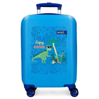 Image de Enso Dino Valise Cabine Bleue 33 x 50 20 cm Rigide ABS Fermeture à Combinaison latérale 28,4 l 2 kg 4 Roues Doubles Bagage Main, Bleu,