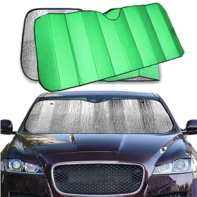 Image de LEIVESTE Pare Soleil de Voiture Brise intérieur Pliable avec élastiques et ventouses, Housses Contre Les Rayons UV (Vert).