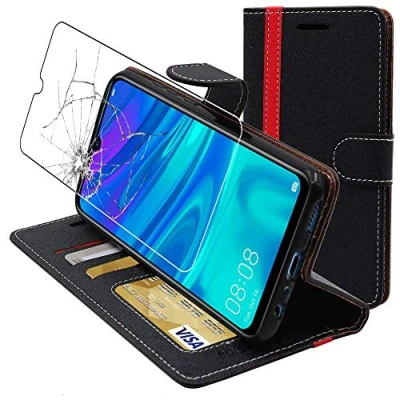Image de ebestStar Coque pour Huawei P Smart 2019, Etui Portefeuille Protection, Housse Pochette PU Cuir Porte Carte, Noir/Rouge + Verre Trempé