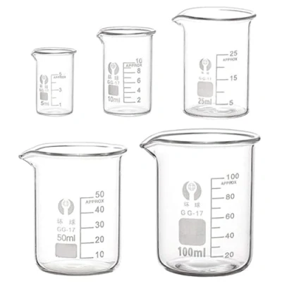 Image de EsportsMJJ 5Pcs Gradué Borosilicate Bécher De Verre 5Ml Ml 25Ml 50Ml 100Ml Ensemble Mesure Verrerie Laboratoire