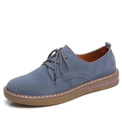 Image de FM2018XSL Chaussures Plat Femme Décontractées Simples Loafers en Cuir pour à Lacets (Bleu Taille 41)