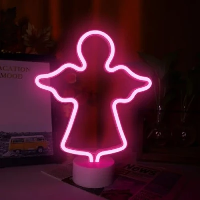 Image de lampe néon en forme d&#039;ange pour chambre à coucher, veilleuse LED, alimentée par batterie/USB, décoration Noël, fête d&#039;anniversaire, de table, cadeau enfants