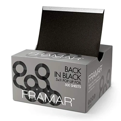 Image de FRAMAR Papier Aluminium Coiffure Noire Alu Professionnel, Coiffeur Accessoires Meches Coiffure, Materiel Produit 500 Feuilles