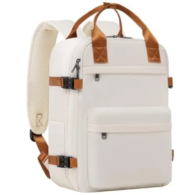 Image de Coolife Bagage Cabine Sac à Dos Voyage 45x36x20 pour easyJet Main Avion Petit Ordinateur Portable Femme Homme de Travail (Blanc Marron, 45x36x20)