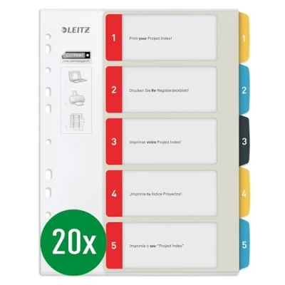 Image de Leitz Cosy Series 12400000 Lot de 20 intercalaires inscriptibles en PC 1 5 robustes Multicolore Format A4