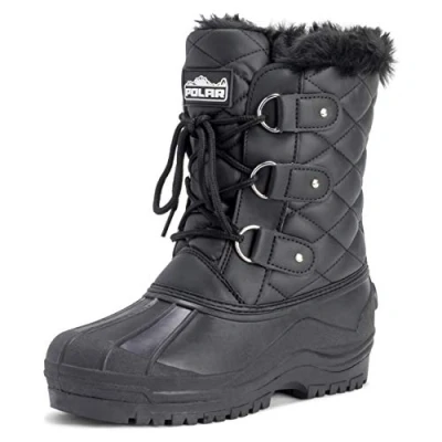 Image de Polarr Femmes Short Neige Hiver Tactique Imperméable Promeneur Mi Mollet En Marchant Bottes Noir Cuir UK5/EU38 YC0368