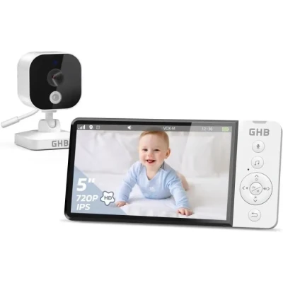 Image de GHB Babyphone Camera 5&quot; Bebe 720P HD 5000mAh Écran IPS Vision Nocturne VOX Capteur de Température