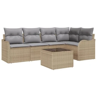 Image de Ensemble de Canapé jardin 6 pièces avec coussins en rotin synthétique noir, 2 places 3345710