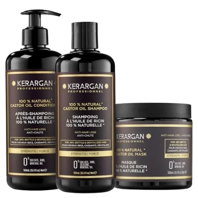 Image de Kerargan KIT 3 PIÈCES (SHAMPOING, APRÈSSHAMPOING, Masque &amp; SÉ Set pour les cheveux, Taille: 1500 ml, Gold