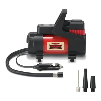 Image de DRAGON WINCH Compresseur à air portatif avec LED 12V 10.3 Bar/ 150 PSI Une capacité de 35 l/Min + manomètre Digital intégré, Prise Allume Cigare, Sac Transport, 3X Embouts interchangeables