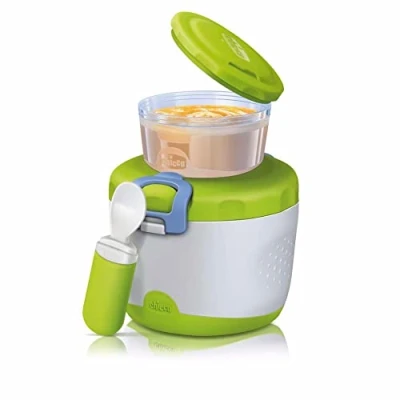 Image de Chicco Easy Meal Boite de Repas Isotherme pour Petit Pots Bébé, avec Cuillère Voyage Enfants, Maintient la Température pendant 6 Heures, à Partir Mois Vert