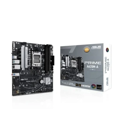 Image de ASUS PRIME A620M A CSM Carte mère PRO AMD AM5 A620 micro ATX (DDR5, PCIe 4.0, 2 x M.2, DisplayPort, HDMI, VGA, USB 3.2 Gen 1, 1 Type C en façade, SATA 6 Gb/s, Aura Sync RGB)
