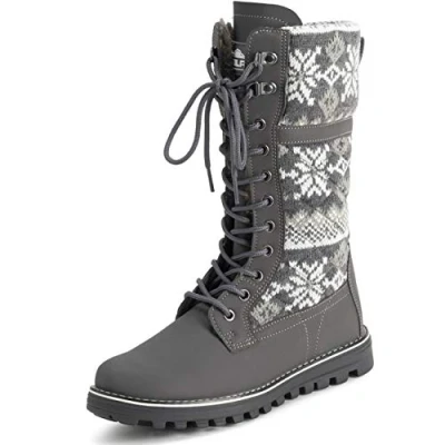 Image de Polarr Femmes Fausse Fourrure Chaude Thermique Imperméable En Marchant Neige L&#039;hiver Semelle Caoutchouc Bottes Gris Tricotée UK8/EU41 YC0610