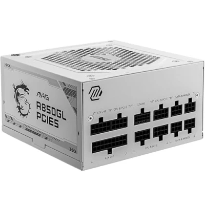 Image de MSI MAG A850GL PCIE5 White Alimentation, 850W, 80 Plus Gold, Entièrement modulaire, ATX 3.0, Support GPU PCIe 5.0, Ventilateur FDB 120mm, Full Bridge LLC, câbles Plats Blancs Garantie 7 Ans
