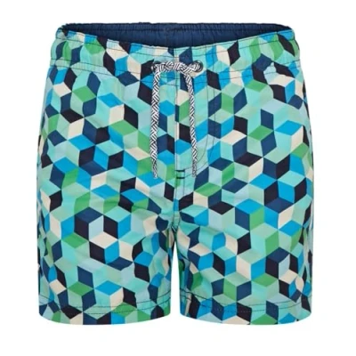 Image de RIPT Essentials Short de Bain pour Garçon à Séchage Rapide et Protection Solaire UV 50, Imprimé Géométrique Bleu, 11 12 Ans