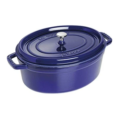 Image de STAUB Cocotte en Fonte Émaillée avec Couvercle, Tous feux dont induction, 6 à 7 personnes, Ovale, 33 cm, 6,70 L, 8,2 kg, Bleu Intense