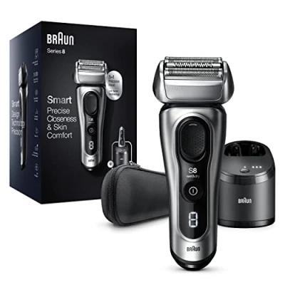 Image de Braun Series 8 Rasoir Électrique Homme Barbe, Tête 3+1 avec Tondeuse de Précision, et flexible à 40, SmartCare 5 en 1, Wet &amp; Dry, 60 min, 8467cc, Noir/Argenté