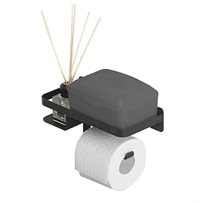 Image de Tiger Caddy Porte Rouleau Papier Toilette avec Tablette 24 cm Noir